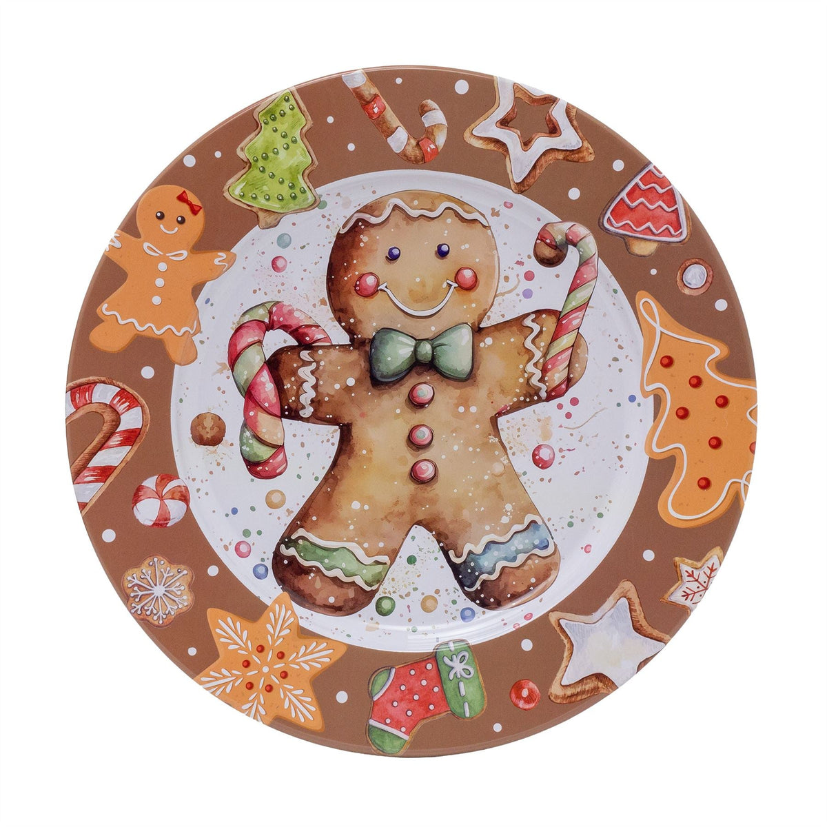 Gingerbread Christmas Tin Platter | Round Christmas Serving Tray Platter - 33cm Tray - Tophatter Daily Deals