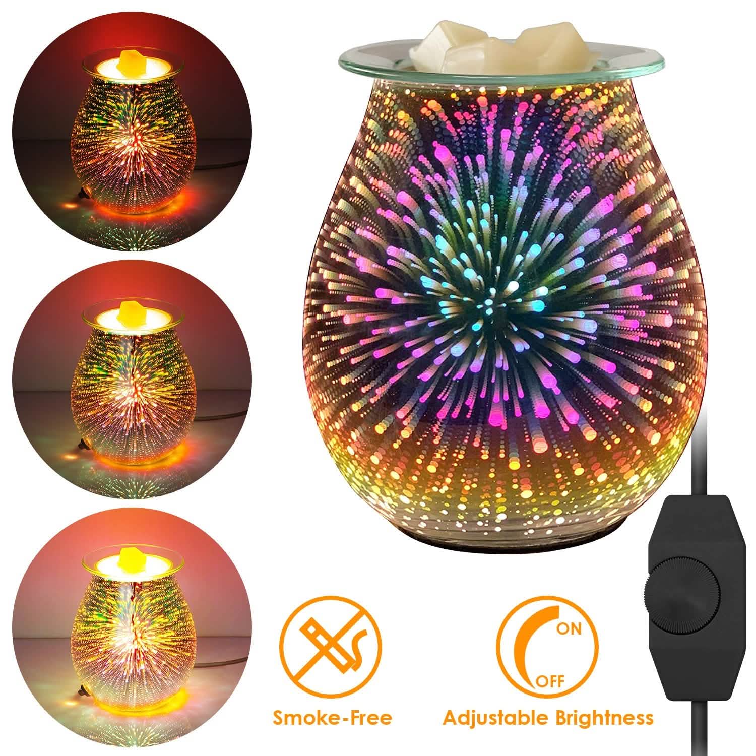 3D Fireworks Glass Wax Warmer Electric Wax Burner Night Lamp Health & Wellness - Tophatter Daily Deals