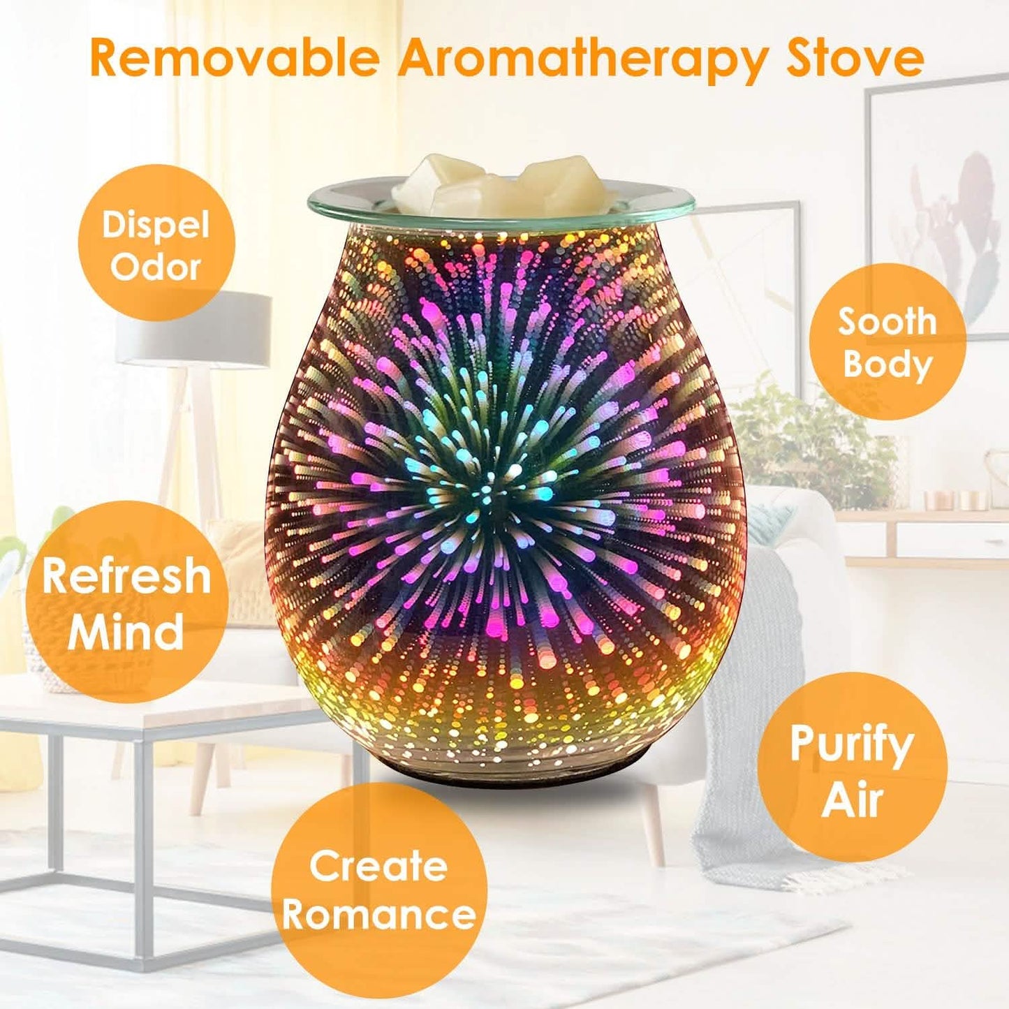 3D Fireworks Glass Wax Warmer Electric Wax Burner Night Lamp Health & Wellness - Tophatter Daily Deals