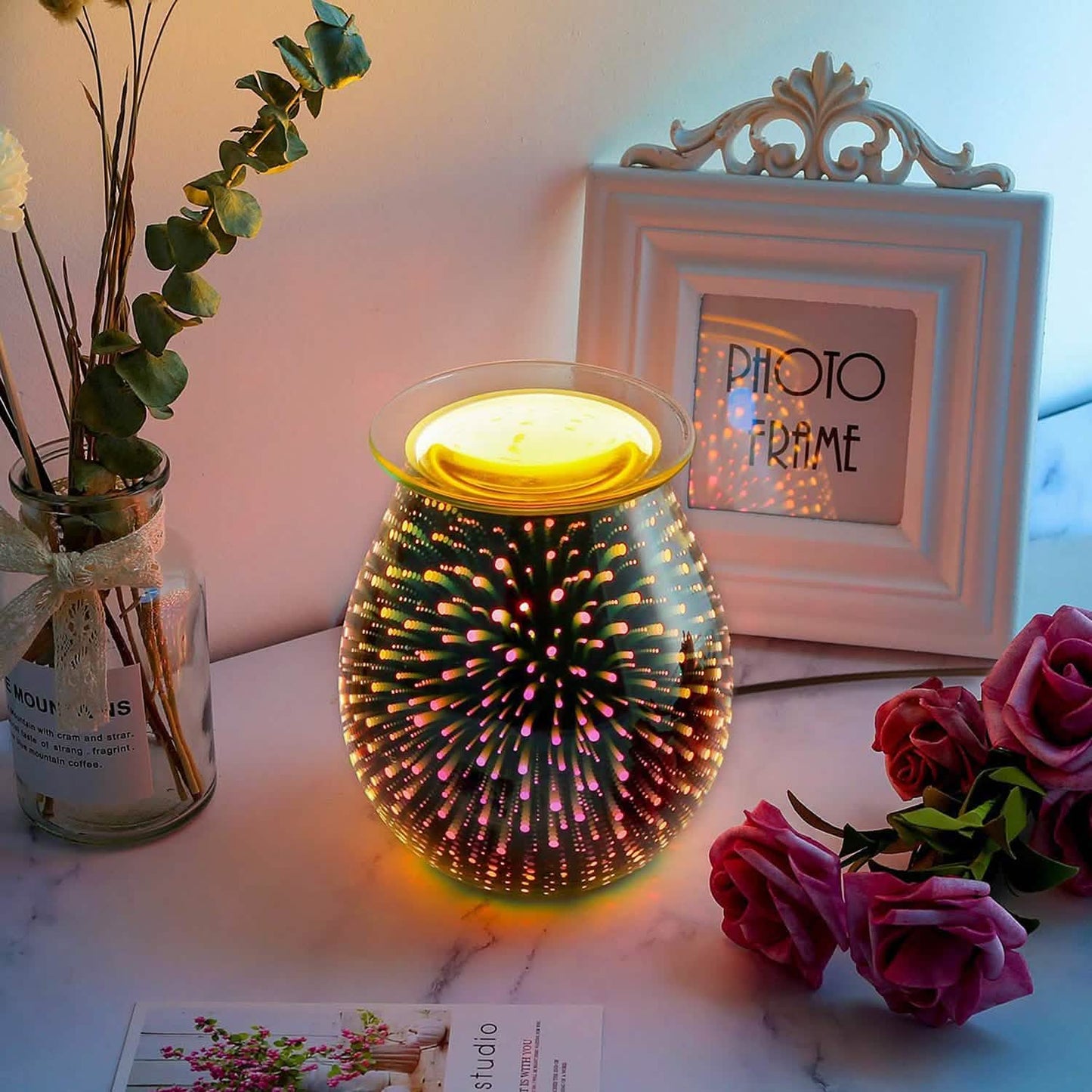 3D Fireworks Glass Wax Warmer Electric Wax Burner Night Lamp Health & Wellness - Tophatter Daily Deals