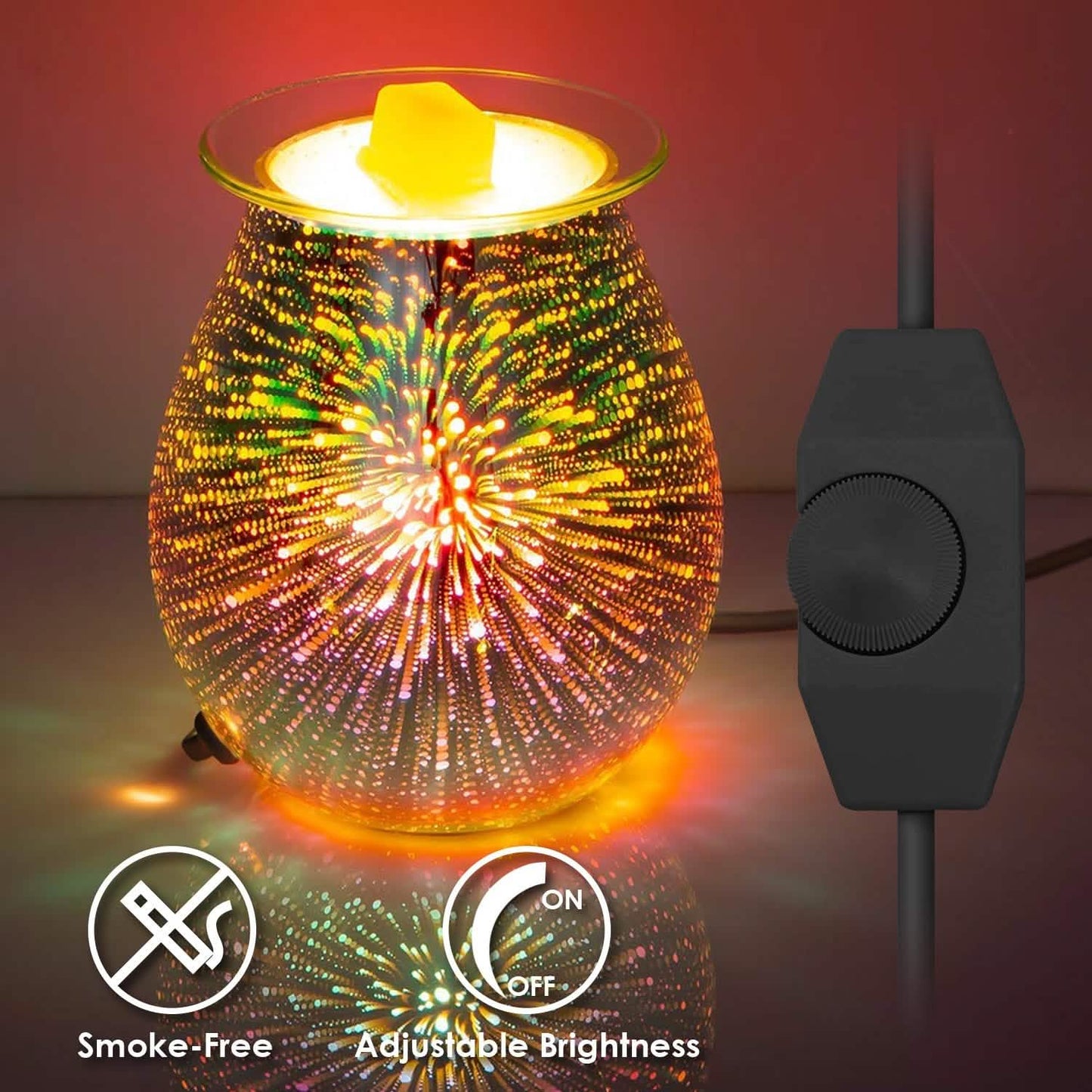 3D Fireworks Glass Wax Warmer Electric Wax Burner Night Lamp Health & Wellness - Tophatter Daily Deals