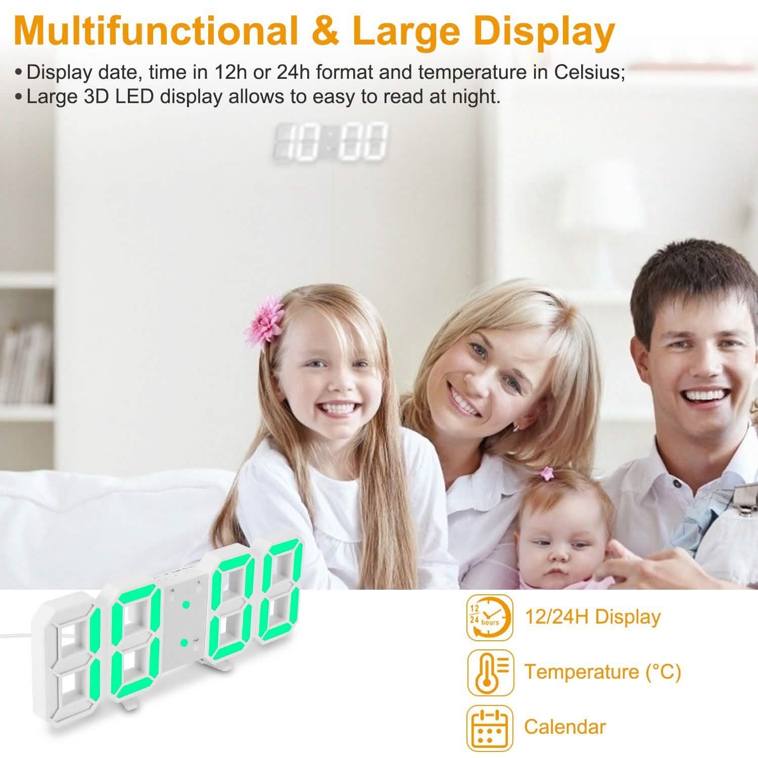 3D LED Digital Wall Clock Household Appliances - Tophatter Daily Deals