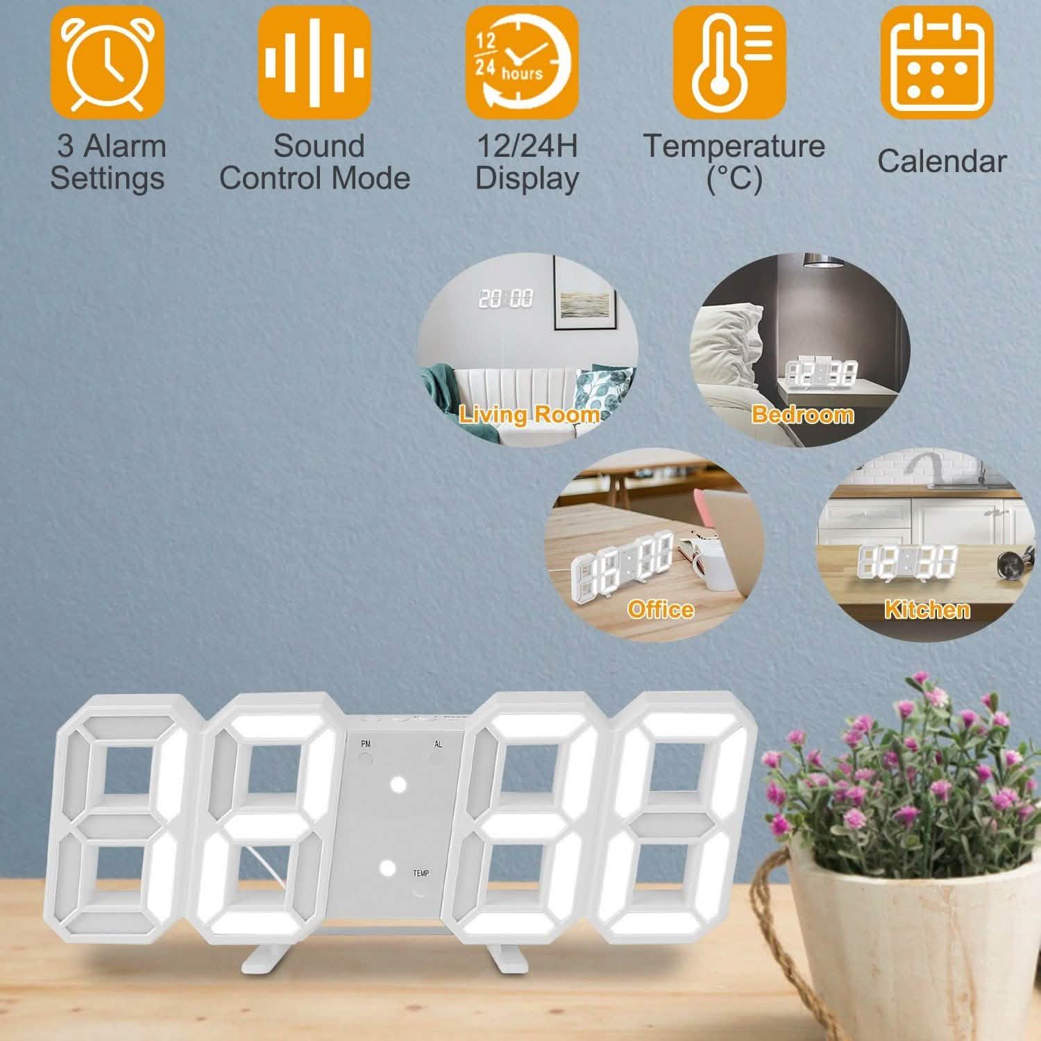 3D LED Digital Wall Clock Household Appliances - Tophatter Daily Deals