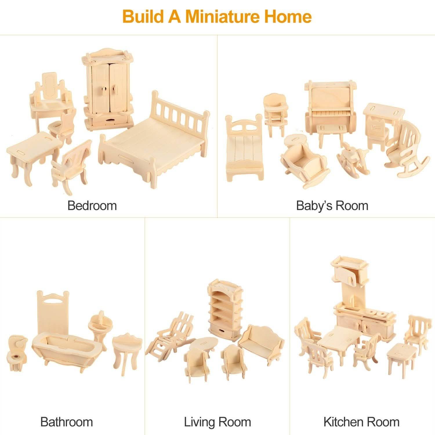 3D Wooden Dollhouse Furniture Puzzles Toys & Games - Tophatter Daily Deals