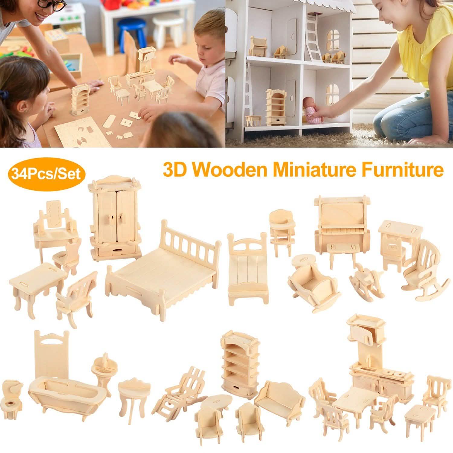 3D Wooden Dollhouse Furniture Puzzles Toys & Games - Tophatter Daily Deals