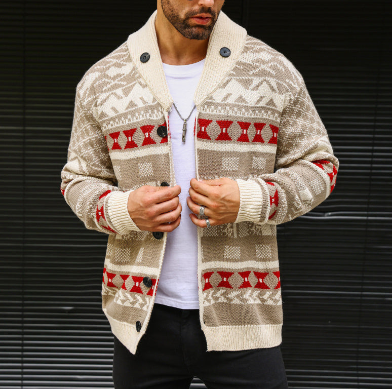 Warm Textured Men's Sweater Coat - Shawl Collar, Thick Knit 3D Changing Face Moving Picture Frame - Tophatter Daily Deals