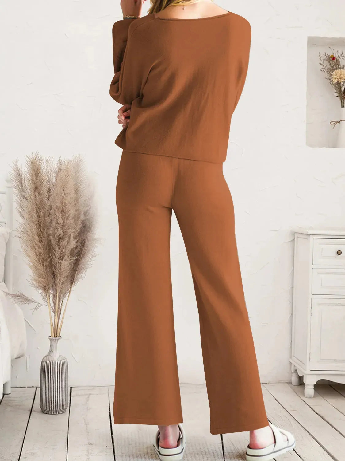 Long Sleeve Lounge Top and Drawstring Pants Set Loungewear Sets - Tophatter Daily Deals