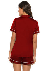 Printed Button Up Short Sleeve Top and Shorts Lounge Set Loungewear Sets - Tophatter Daily Deals