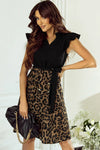 Tied Ruffled Leopard Cap Sleeve Dress Casual Dresses - Tophatter Daily Deals