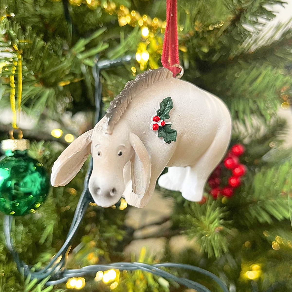 Eeyore Christmas Tree Decoration with Holly, Gisela Graham 8cm Baubles - Tophatter Daily Deals