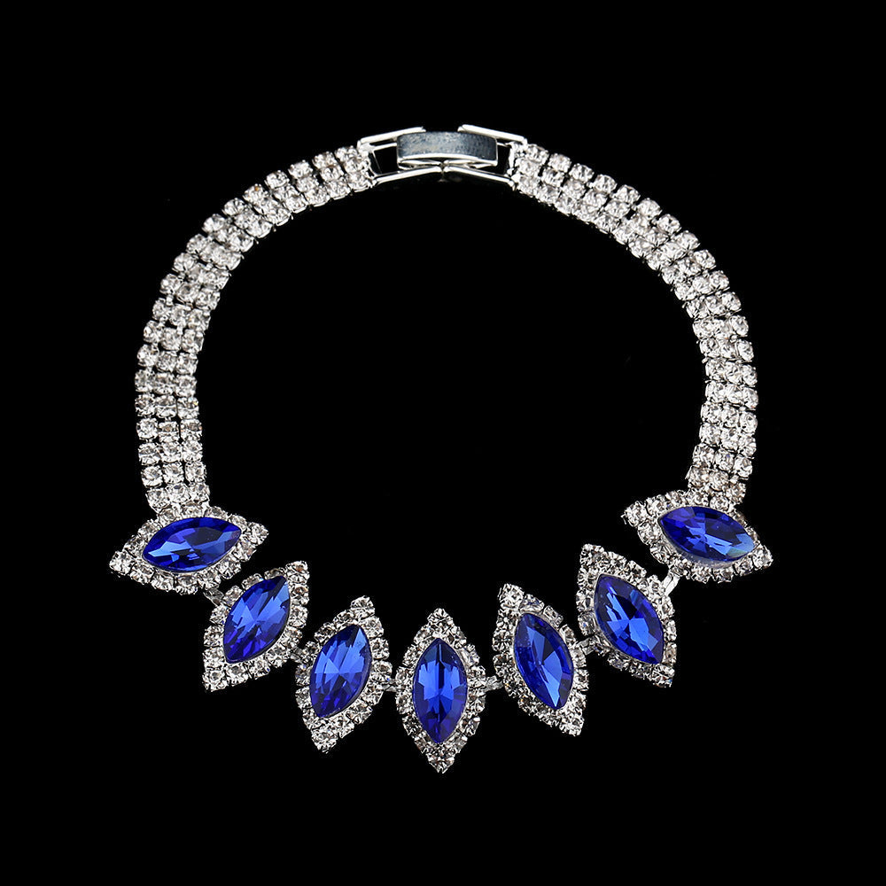 Bridal White Crystal Floral Jewelry Set 600Bracelet Sapphire Blue 0 - Tophatter Daily Deals