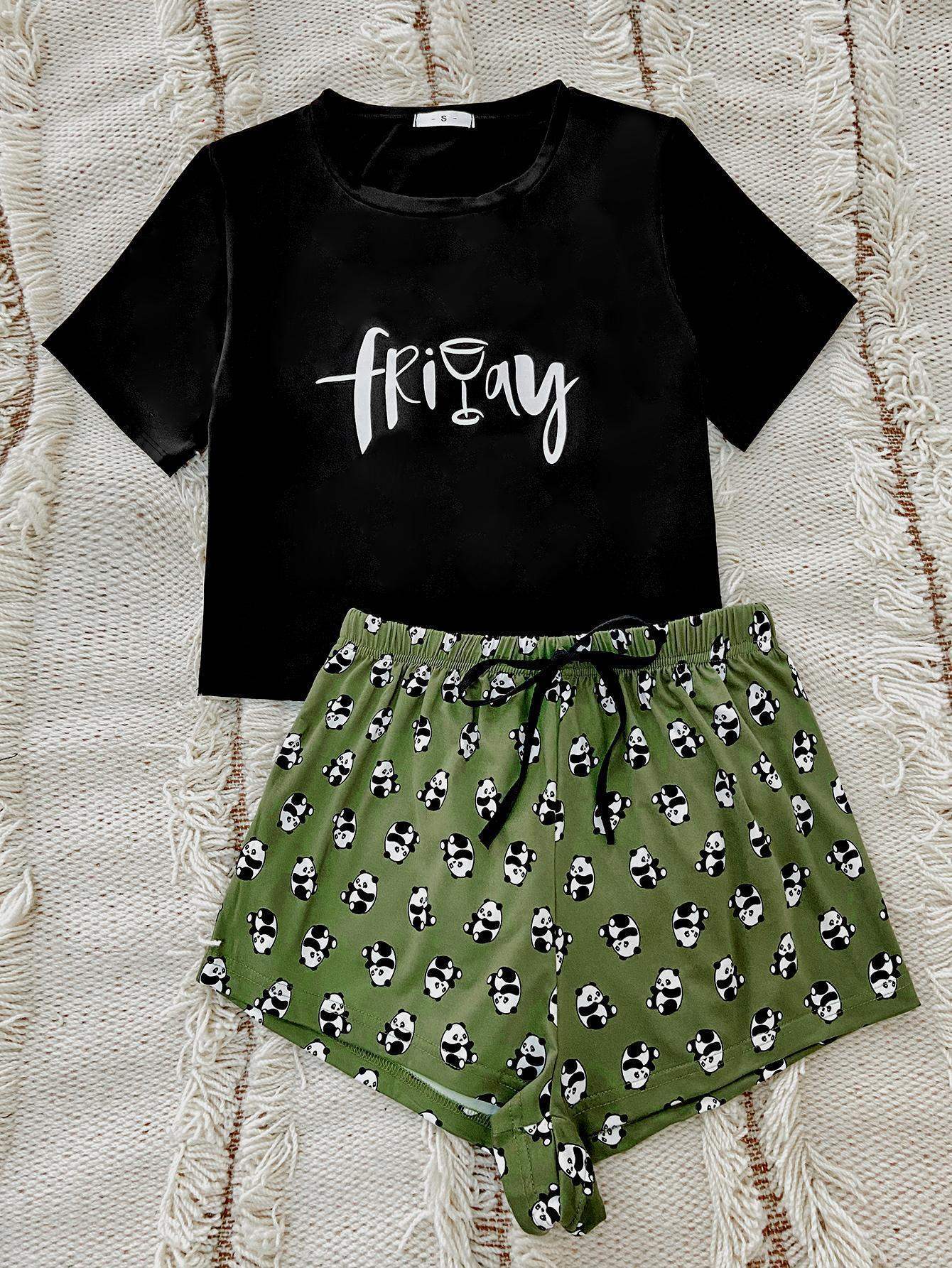 Graphic Tee and Panda Print Shorts Lounge Set - Tophatter Deals and Online Shopping - Electronics, Jewelry, Beauty, Health, Gadgets, Fashion - Tophatter's Discounts & Offers - tophatters