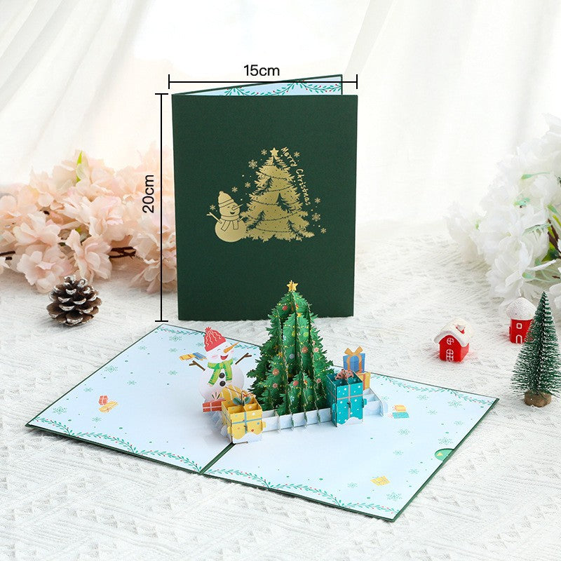 3d Christmas Greeting Card Stereo Christmas Tree Card Creative Bronzing Snowmen And Trees 0 - Tophatter Daily Deals