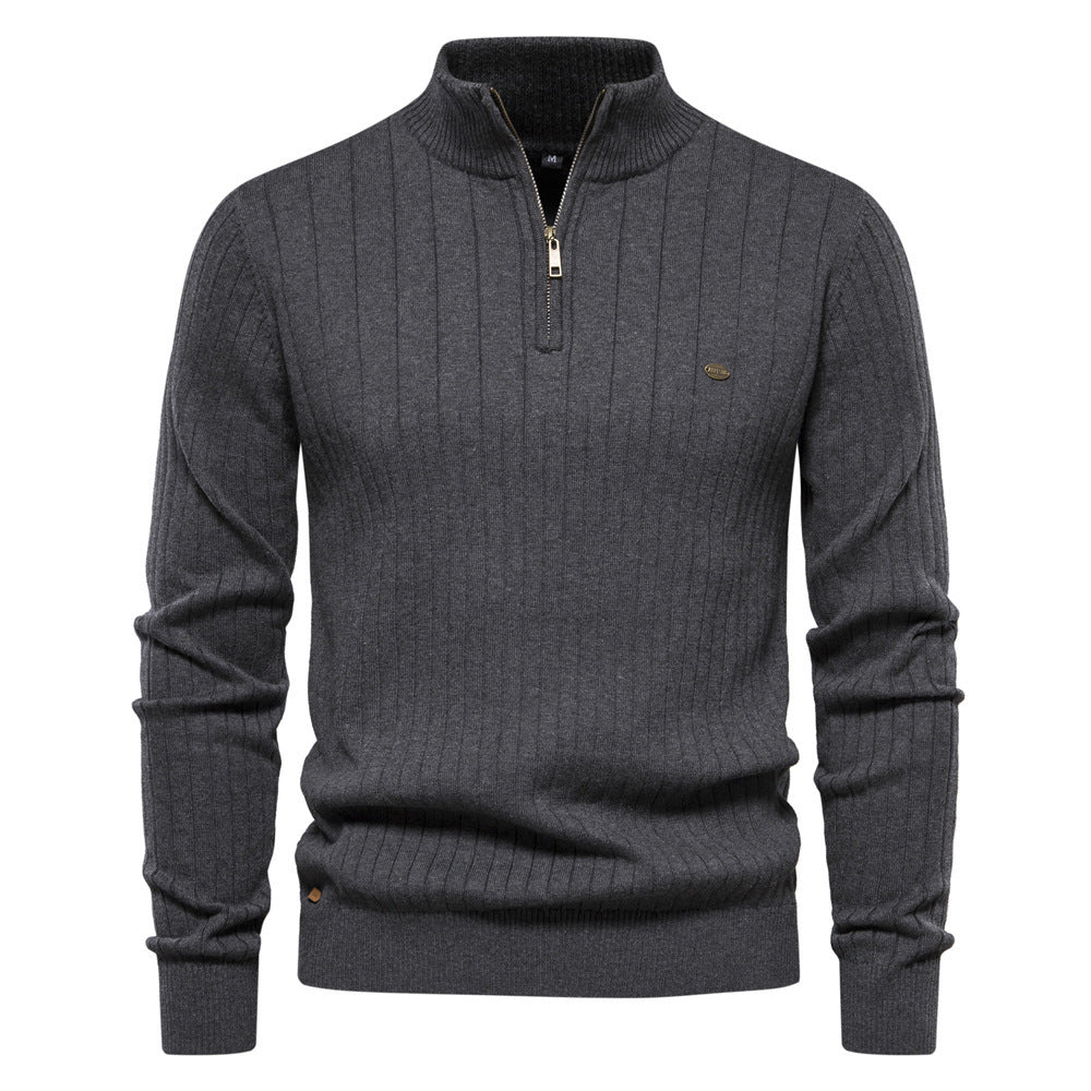 Breathable Men's Half Zip Sweater - Ribbed Cotton, Autumn Dark Gray 3D Changing Face Moving Picture Frame - Tophatter Daily Deals