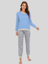 Long Sleeve Top and Polka Dot Pants Set Pastel Blue Loungewear Sets - Tophatter Daily Deals