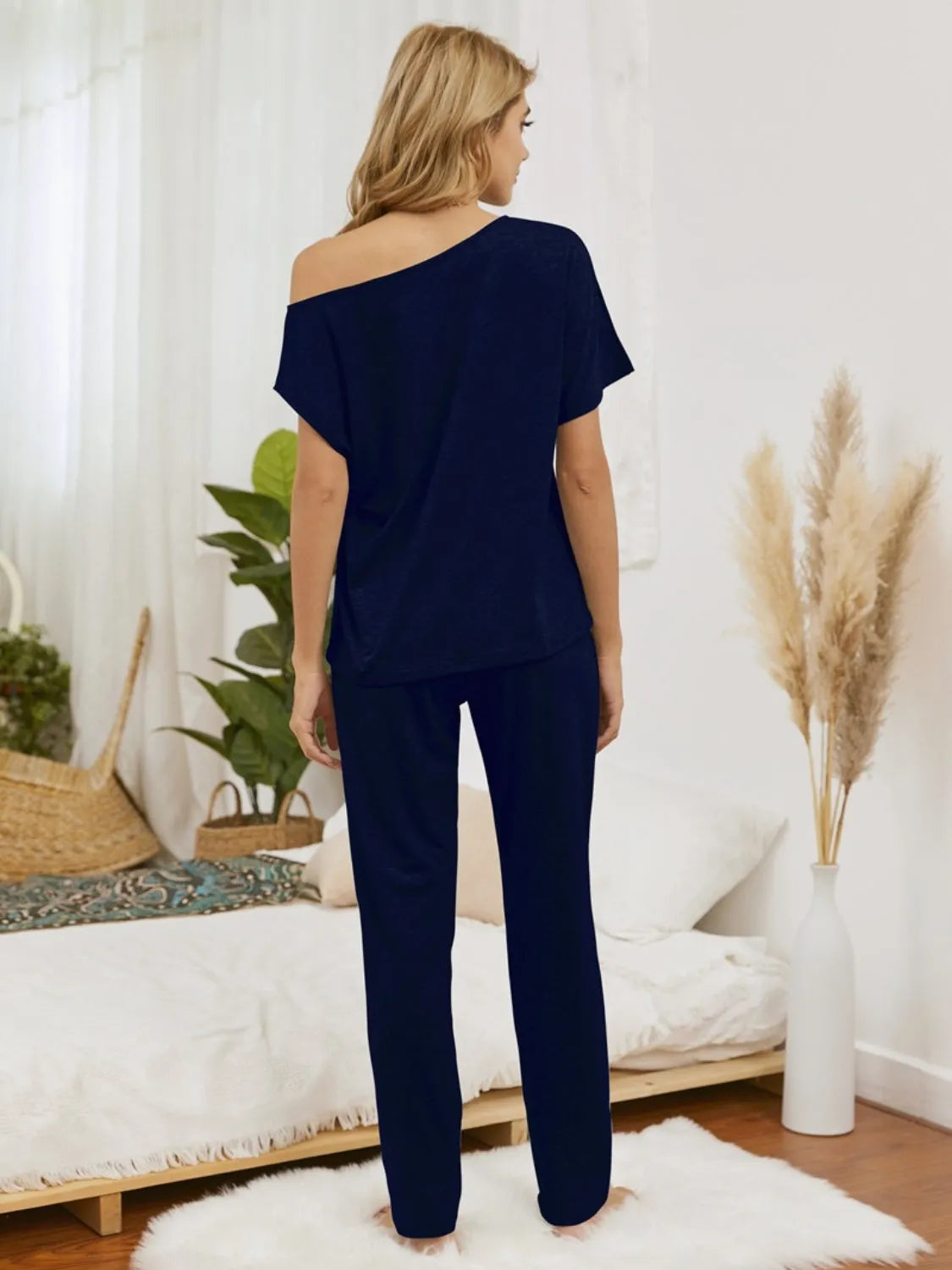 Boat Neck Top and Pants Lounge Set Loungewear Sets - Tophatter Daily Deals