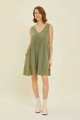 HEYSON Full Size Texture V-Neck Sleeveless Flare Mini Dress Casual Dresses - Tophatter Daily Deals