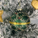 Green & Sparkling Silver Locket Bauble | Christmas Tree Hanging Ornament - 8cm Baubles - Tophatter Daily Deals