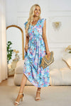 Floral V-Neck A-Line Midi Dress Casual Dresses - Tophatter Daily Deals