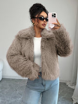 Warm Cozy Women’s Overcoat - Boxy Hip, Faux Fur, Winter Khaki 3D Changing Face Moving Picture Frame - Tophatter Daily Deals