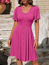 Decorative Button Scoop Neck Short Sleeve Dress Casual Dresses - Tophatter Daily Deals