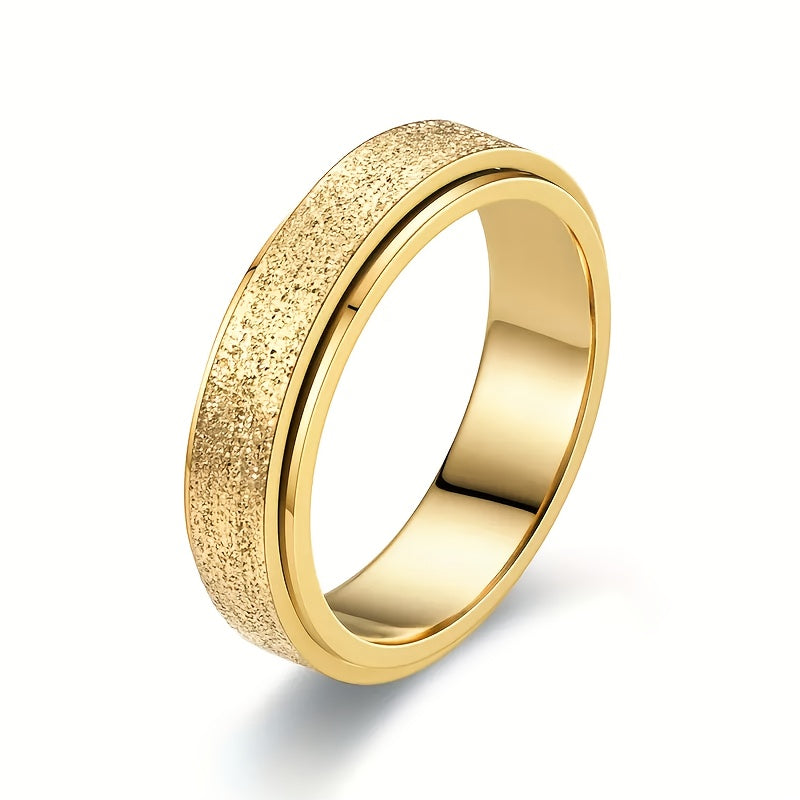 Stainless Steel Spinner Ring, Frosted Anxiety Fidget Band, 6 mm Gold Rings - Tophatter Daily Deals