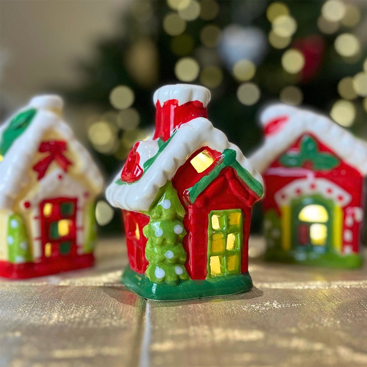 Ceramic LED Christmas House | Light Up House Christmas Village Ornament - 11cm LED Light - Tophatter Daily Deals