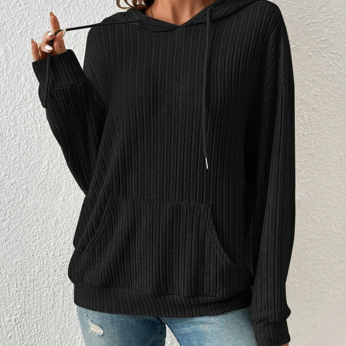 Soft Relaxed Women's Hooded Pullover - Ribbed Knit, Casual Black 3D Changing Face Moving Picture Frame - Tophatter Daily Deals