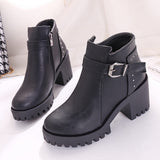 Belt Buckle Non-slip Short Tube Women's Boots Waterproof Platform Black 0 - Tophatter Daily Deals