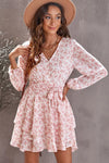 Floral Surplice Balloon Sleeve Layered Dress Burnt Coral Casual Dresses - Tophatter Daily Deals