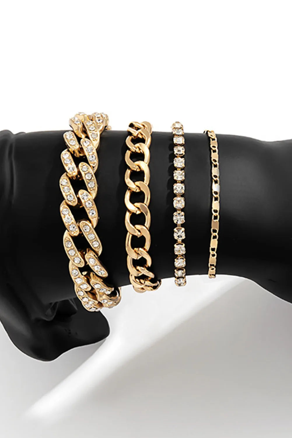 Gold 4pcs Rhinestone Decor Adjustable Chain Bracelet Set Bracelets - Tophatter Daily Deals