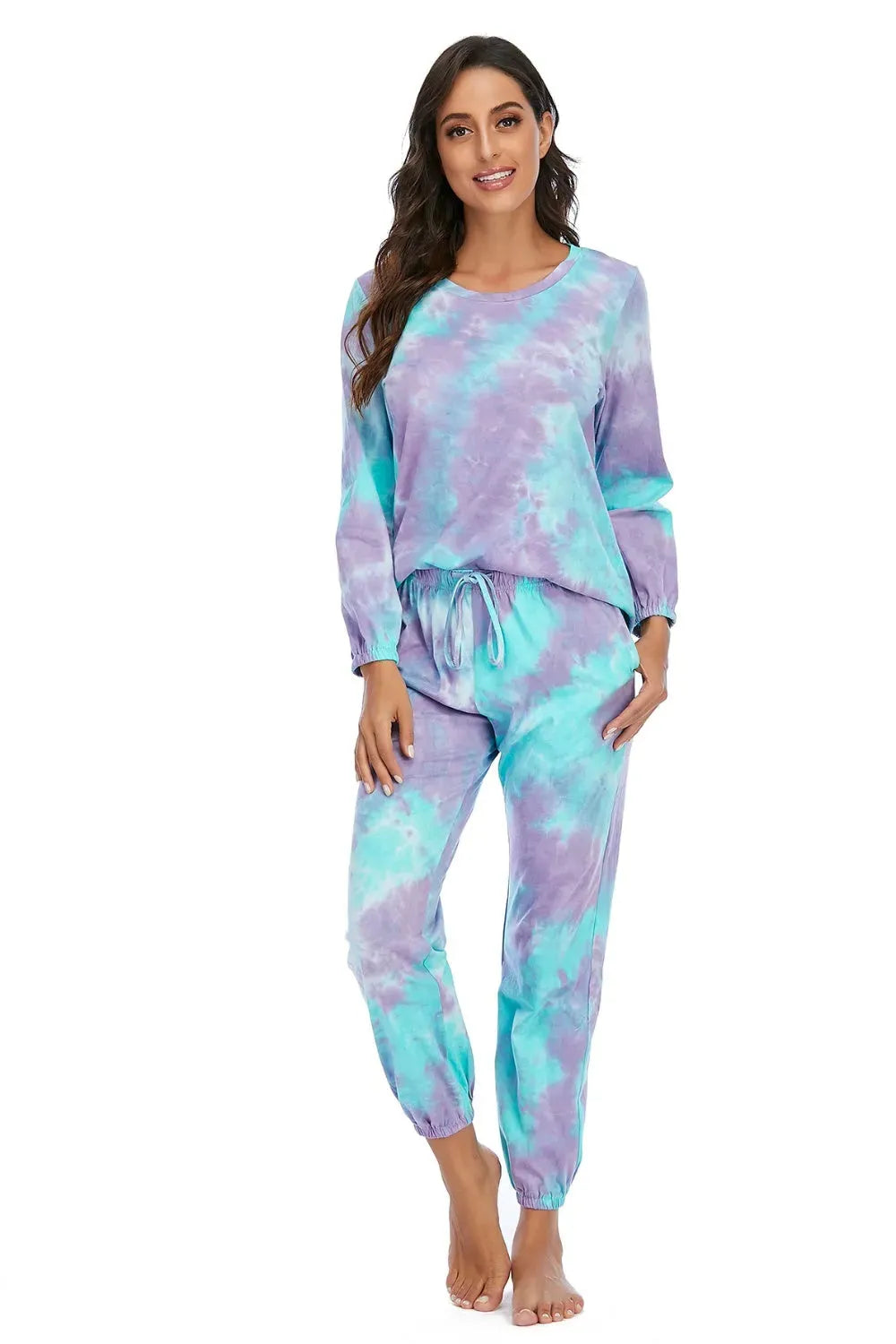 Tie-Dye Top and Drawstring Pants Lounge Set Loungewear Sets - Tophatter Daily Deals