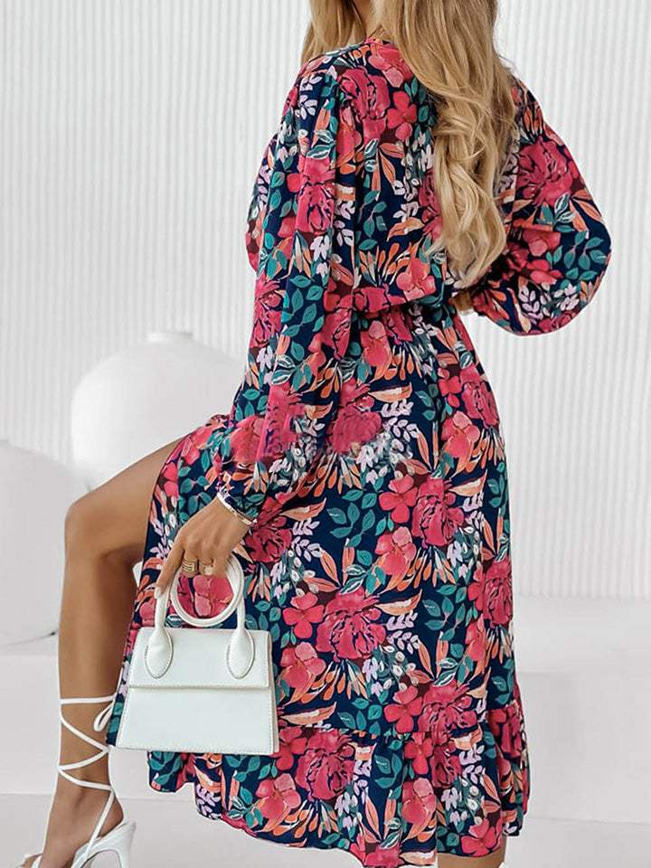 Printed Long Sleeve Slit Dress Casual Dresses - Tophatter Daily Deals