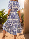 Printed V-Neck Short Sleeve Midi Dress Casual Dresses - Tophatter Daily Deals