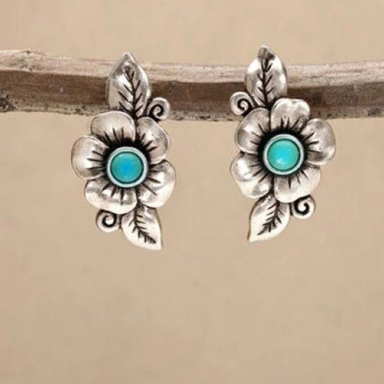 Bohemian Plant Rose Leaf Inlaid Turquoise Earrings 0 - Tophatter Daily Deals