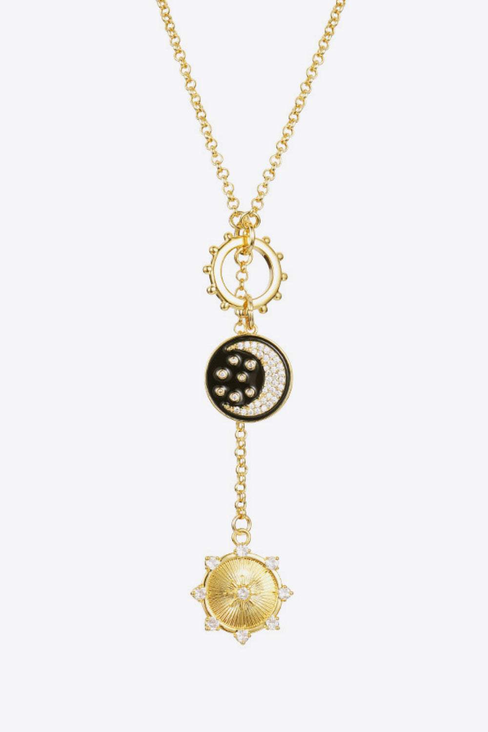 Zircon Sun and Moon Pendant Necklace Gold One Size Necklaces - Tophatter Daily Deals