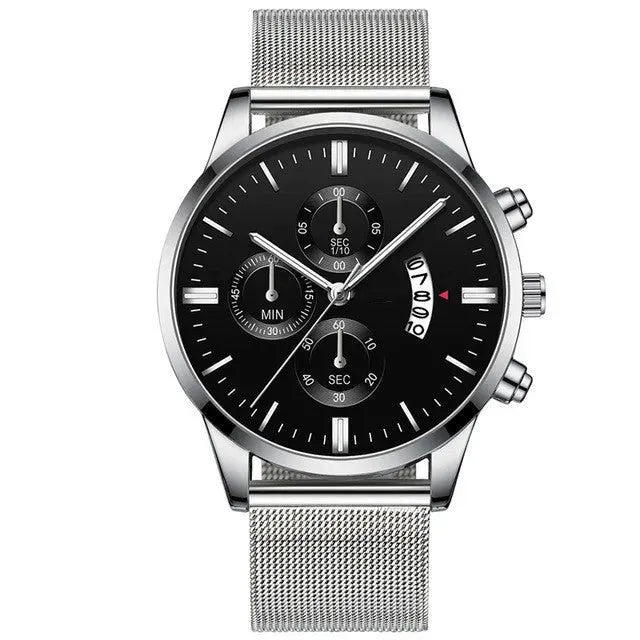 Mens Business Luxury Watches For Men Mesh Band Quartz Watch silver black Watches - Tophatter Daily Deals