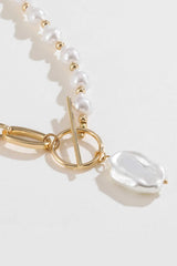 Half Pearl Half Chain Toggle Clasp Necklace Necklaces - Tophatter Daily Deals