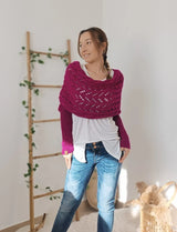 Soft Women’s Scarf - Openwork Rectangular, Knit, For Winter Rose red - Tophatter Daily Deals
