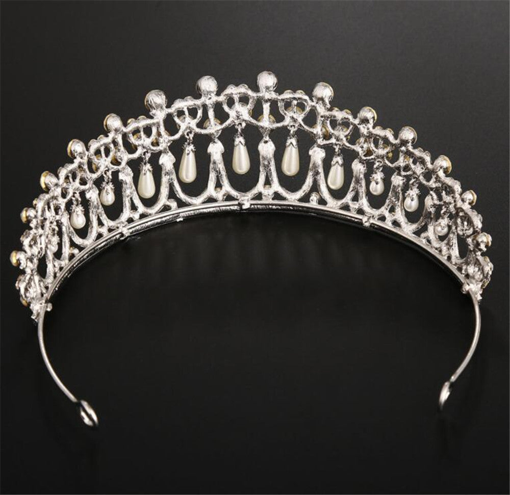 Bridal Crown Rhinestone Pearl Water Drop Hair Accessories Wedding Dress Ornaments 0 - Tophatter Daily Deals