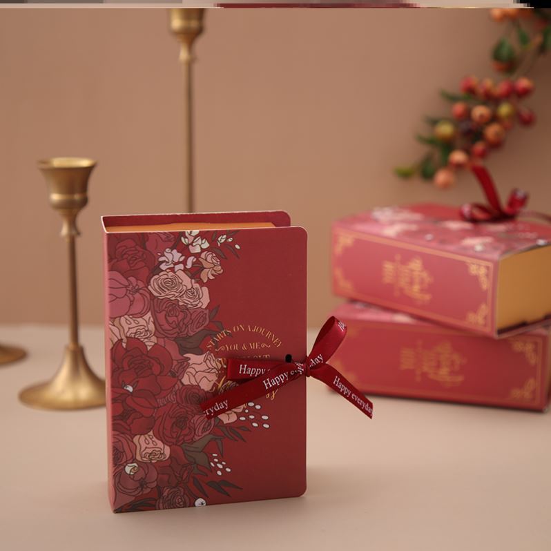 Bronzing New Book Wedding Candy Wedding Gift Box Wine Red 9x4.5x13cm 0 - Tophatter Daily Deals