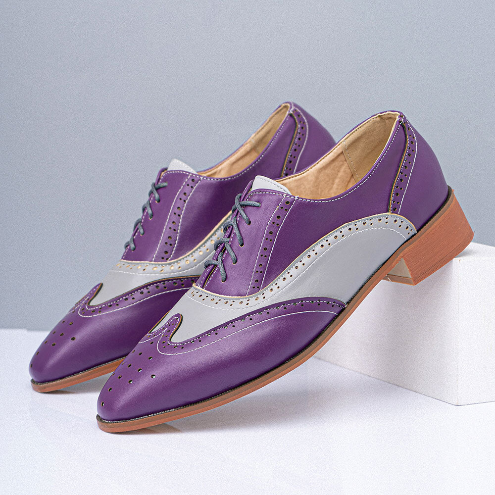 Purple Color Blocking Hollow Out Business Men Dress Shoes Classic Shoes - Tophatter Daily Deals