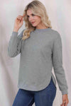 Waffle-Knit Crewneck Drop Shoulder Top Light Gray S Women's T-Shirts - Tophatter Daily Deals