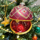 Red & Gold Floral Trellis Glass Locket Bauble | Christmas Tree Ornament - 8cm Baubles - Tophatter Daily Deals