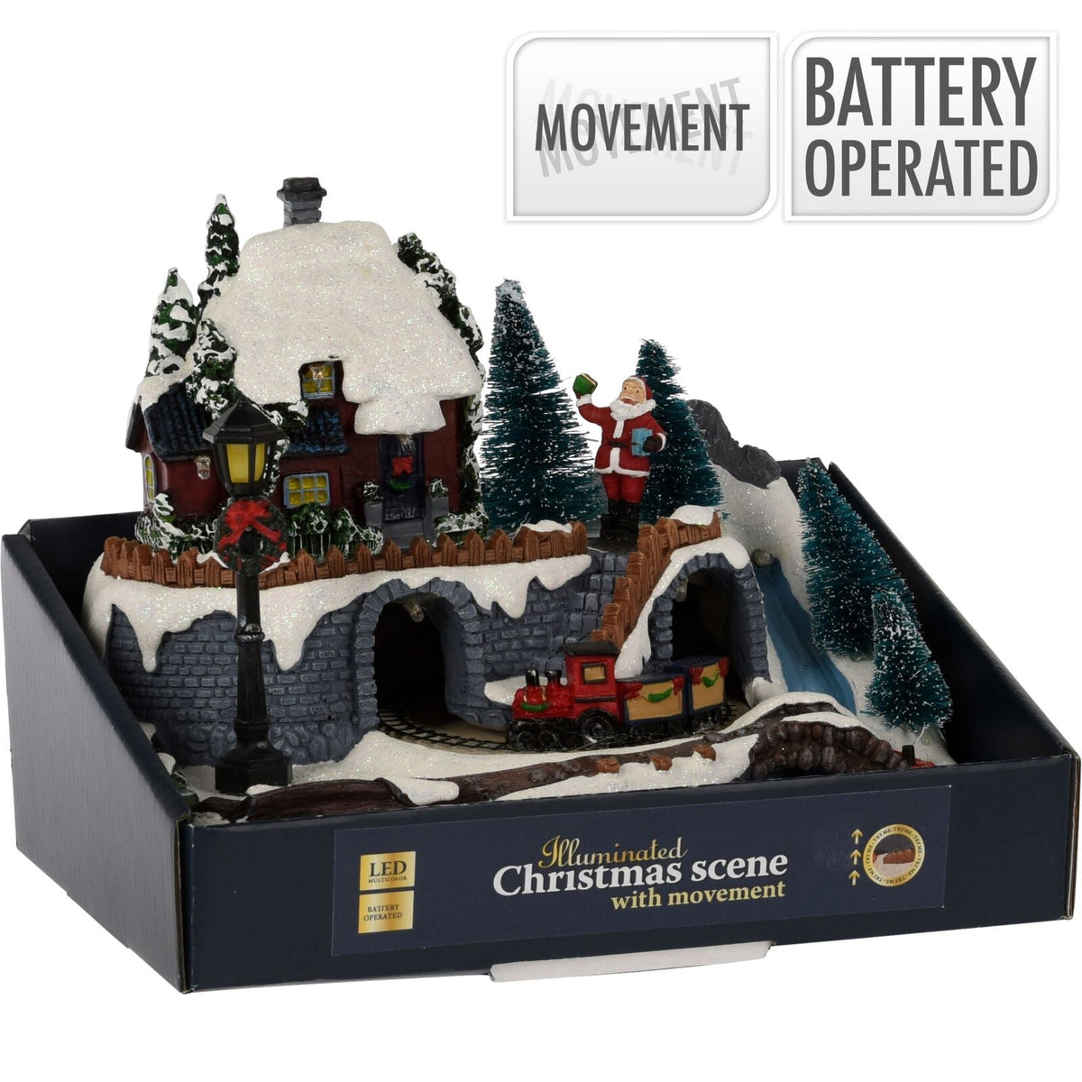 Traditional Christmas Village Scene | LED Light-Up Ornament with Movement - 20cm Ornament - Tophatter Daily Deals
