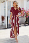 Smocked High-Low Printed Surplice Dress Casual Dresses - Tophatter Daily Deals