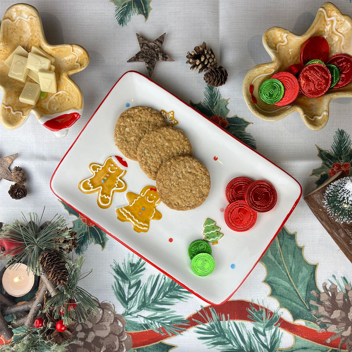 Ceramic Rectangle Christmas Gingerbread Plate Serving Dish Christmas Snack Plate Plate - Tophatter Daily Deals