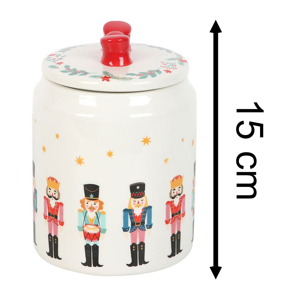 Ceramic Nutcracker Christmas Jar with Red Bow Lid | Festive Biscuit Barrel 15cm Jar - Tophatter Daily Deals