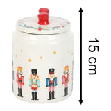 Ceramic Nutcracker Christmas Jar with Red Bow Lid | Festive Biscuit Barrel 15cm Jar - Tophatter Daily Deals