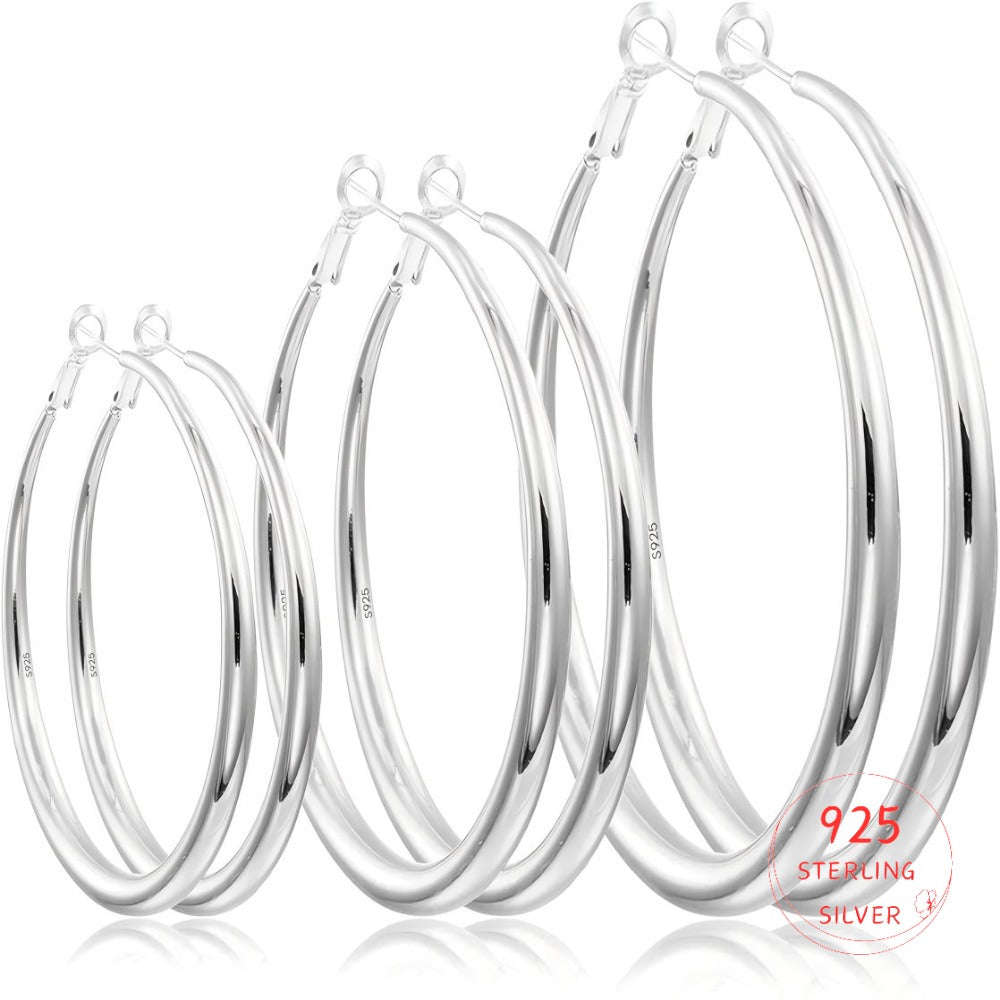 925 Sterling Silver Round Hoop Earrings – 40mm, 50mm or 60mm Earrings - Tophatter Daily Deals